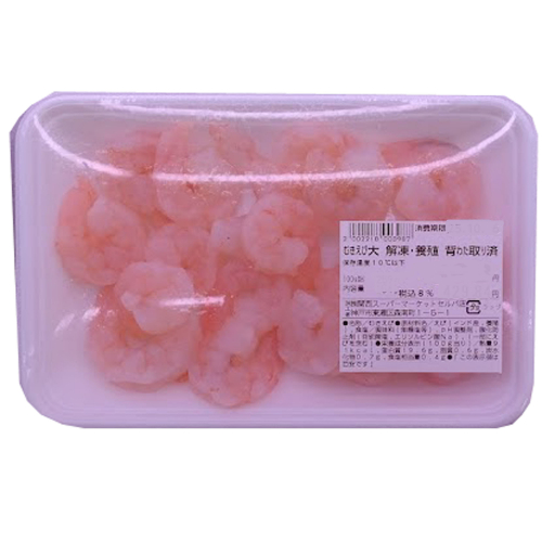インド産、他 むきえび大 解凍・養殖 背わた取り済 1パック(150g) 100g当り259円【本体】