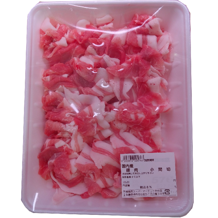 国内産　豚肉　小間切　 ４００ｇ　1パック １００ｇ当り１２９円【本体】
